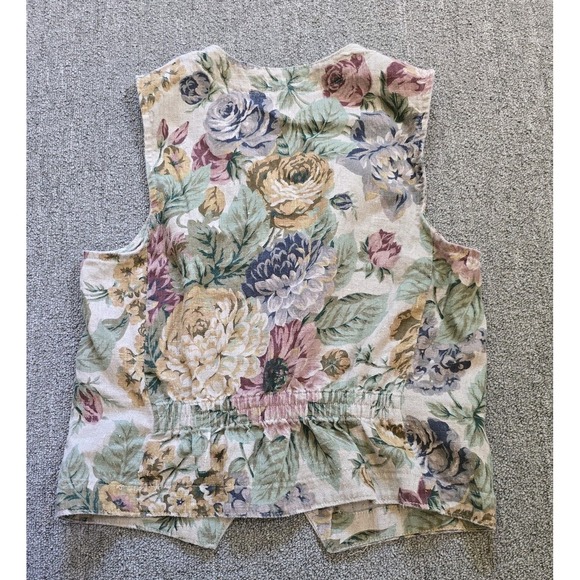 Gotcha Covered Womens Vintage 90s Cottagecore Floral Vest Size M 100% Flax - Picture 8 of 8